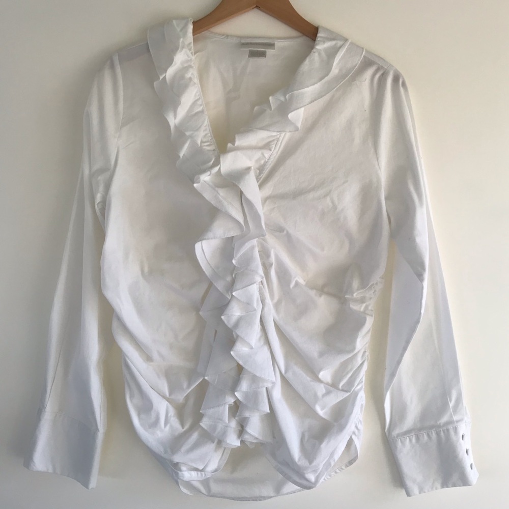 Soft Surroundings ruffle front button down